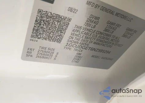 2022 Chevrolet Silverado 1500 4Wd Short Bed Ltz z USA, uszkodzony, nr VIN 1GCUDGET6NZ595294